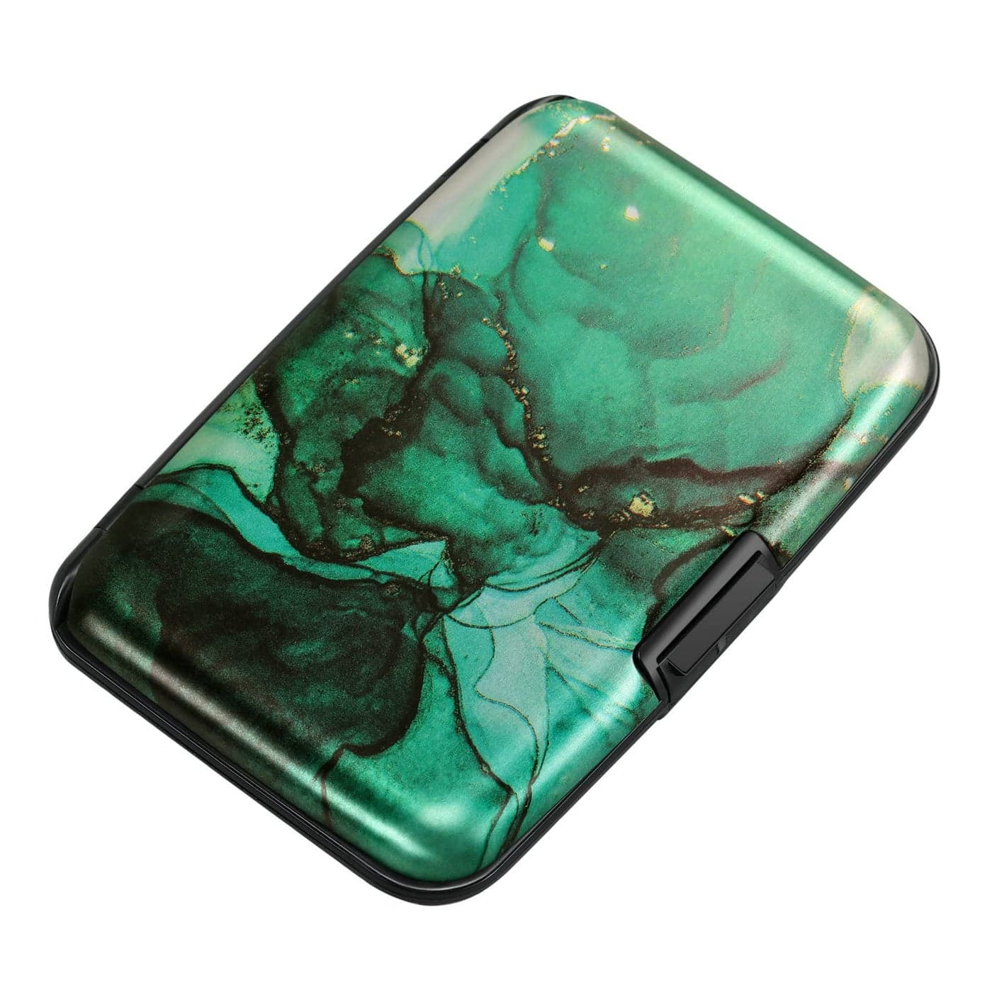 ELFISH Mini RFID Aluminum Wallet Credit Cards Holder Business Card Case Metal ID Case for Men Women (Greenblack Marble)