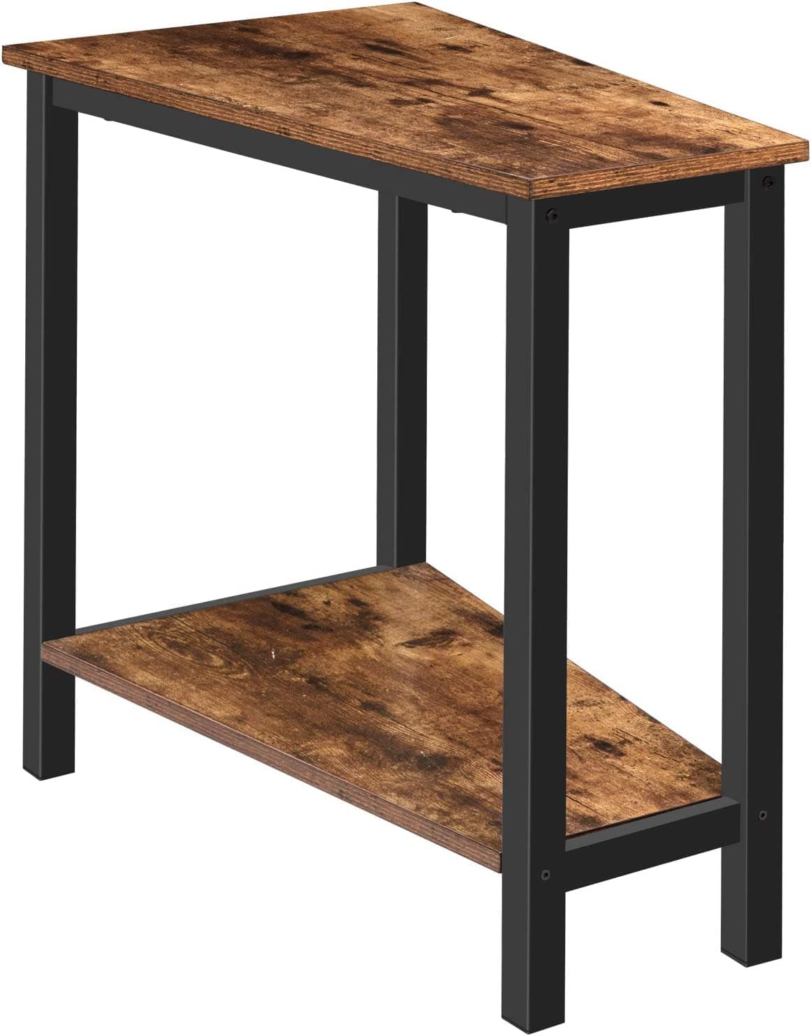 INDIAN DECOR 21331 Wedge End Table Recliner Wedge Side Table Between Sofa Chair Wood Look Accent Table with Extra Bottom Shelf for Small Space Condo Apartment Dormitory Living Room