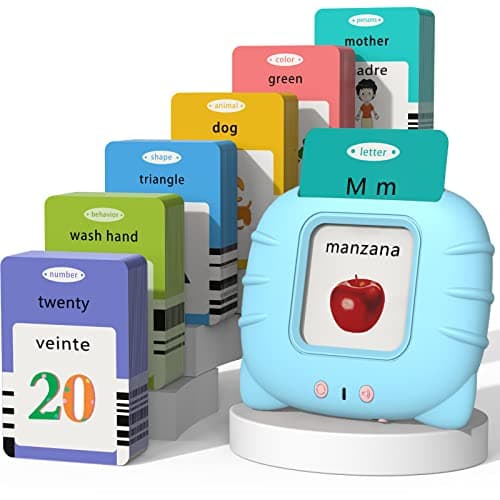 Startcan Spanish English Talking Flash Cards for Toddlers 1 2 3 4 5 6 Audible Toys for Kids to Learn Spanish 258 Cards and 516 WordsBlue