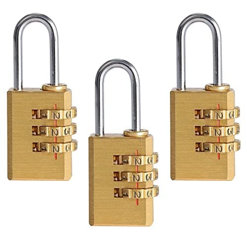 Volo 3 Digit Brass Re-Settable Combination Padlock/Password Lock/resettable Combination Lock for Travel Bags, Travel Lock, Luggage Lock (Pack of 3)