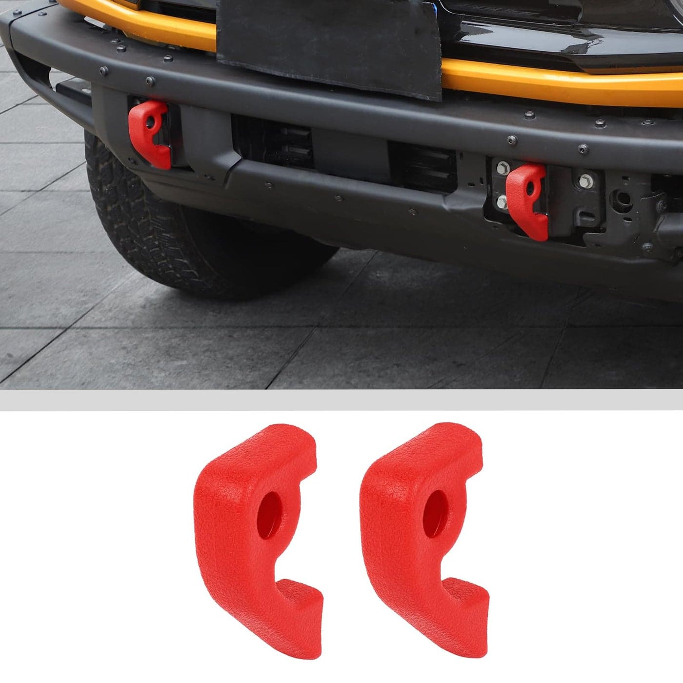 JWWY Front Bumper Tow Hook Covers Tow Trailer Hitch Receiver Cover Towing Hitch Rubber Sleeve Protector Cover Trim Fit for 20212025 Ford Bronco Exterior Accessories Red 2PCS Fixed