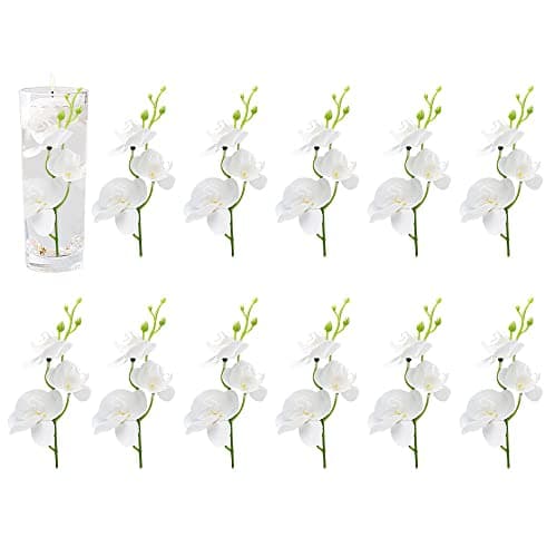 LARDUX 12 Pieces Artificial Flowers for Floating Candles Wedding Centerpiece Mini Orchid Flower Filler Vase Fillers for Wedding Dinning Table Party Home Bar Restaurant Decoration-Cream
