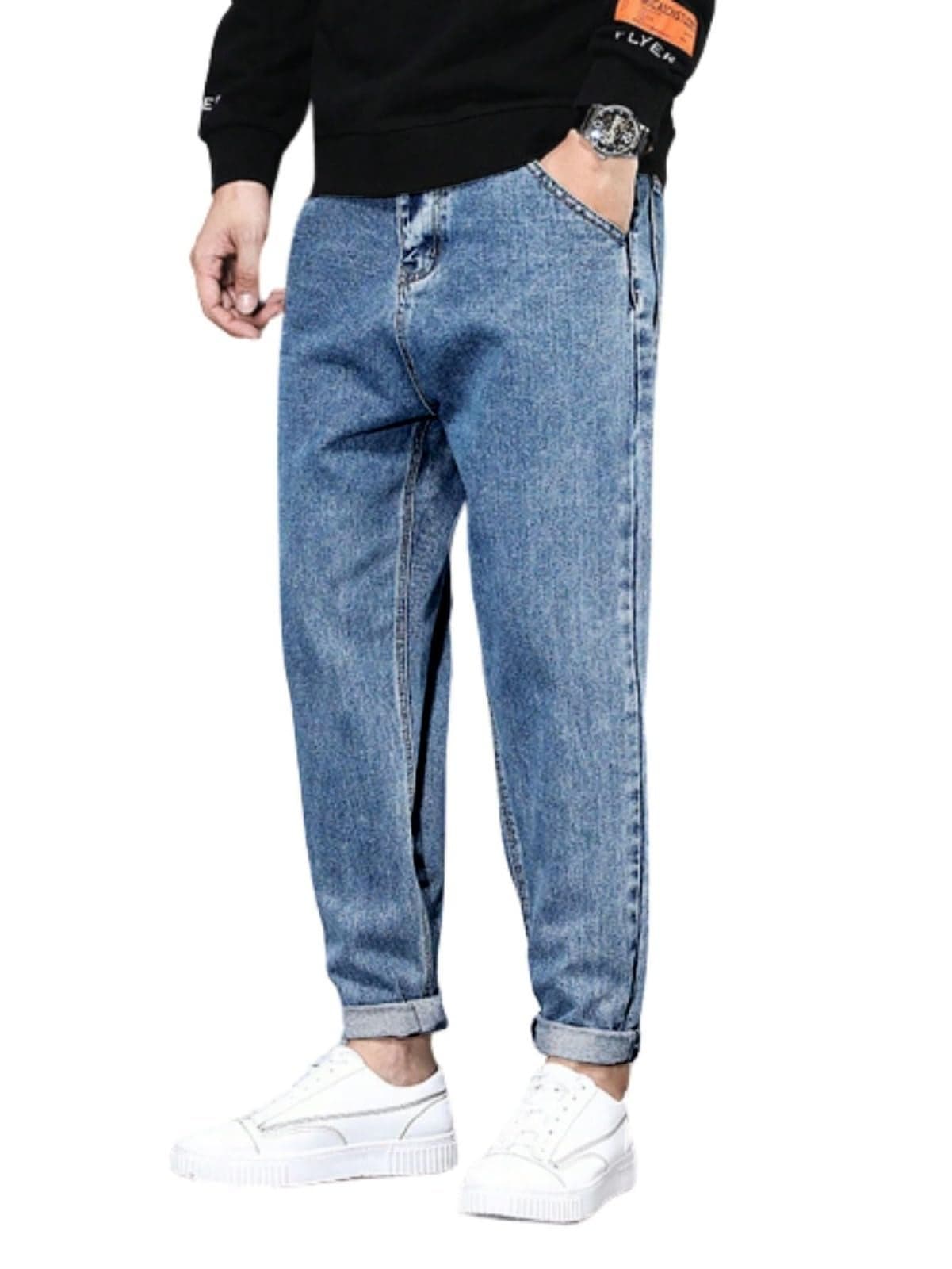 Ben Martin Men's Tapered Fit Jeans || Carrot Fit Jean's for Men || Relax Fit Denim for Man || High Rise Stretchable Casual Jean:s || Narrow Bottom Jean s for Men:s || Light Blue Jeans for Men-s, 28