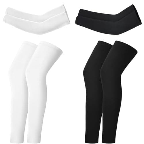 Geyoga 4 Pairs Kids Leg Sleeves Compression and Arm Sleeves Youth Leg and Arm Wraps for Cycling Basketball Sports(Medium,Black, White)