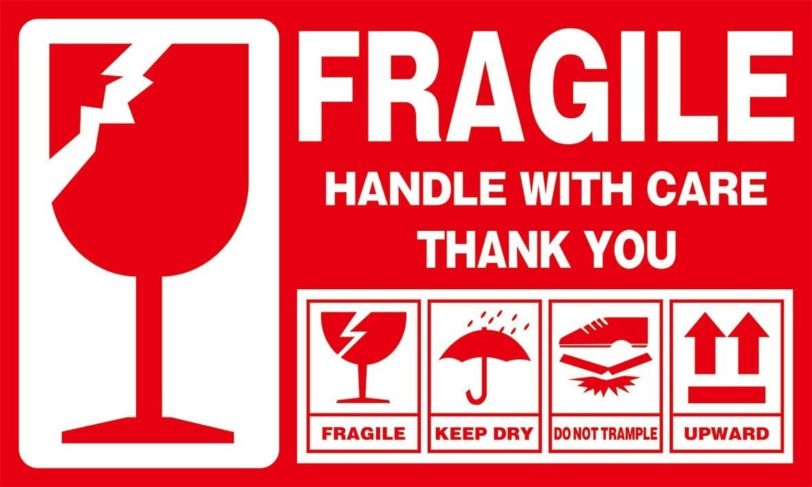 Large (6" X 3½") Shipping Labels 300 pcs Fragile Handle with Care Warning Stickers Keep Dry Upward Do Not Trample