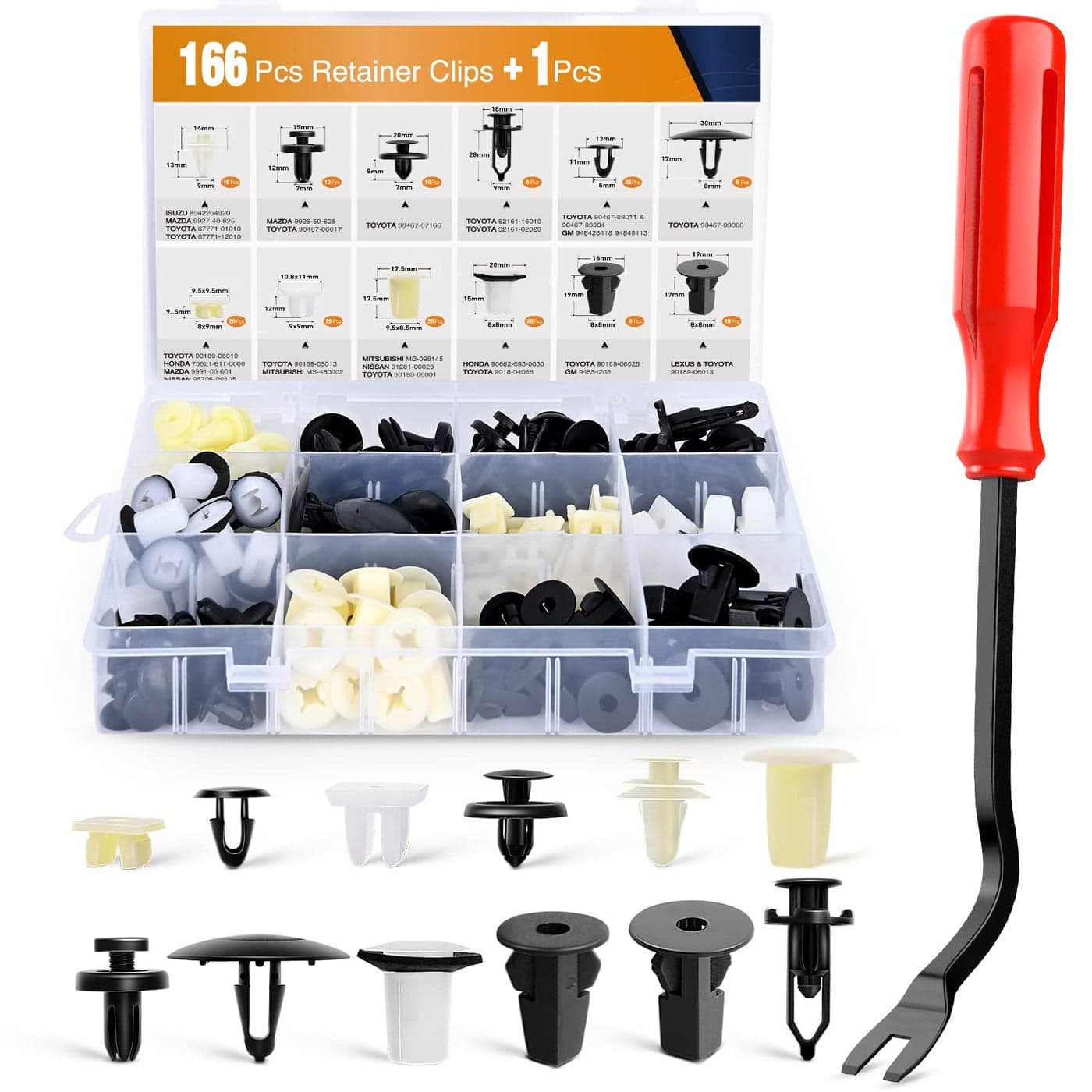 GOOACC 166 Pcs Car Retainer Clips Screw Grommets 12 Most Popular Sizes Applications for GM Toyota Honda Nissan Mazda Bonus Fastener Remover