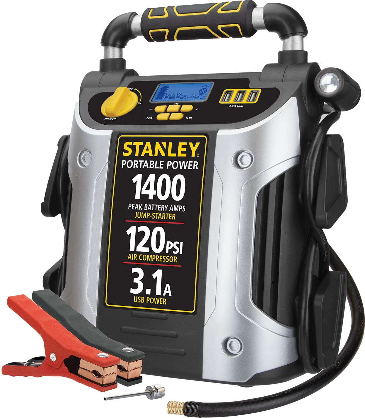 Stanley J7C09D 1400 Peak Amp Automotive Jump Starter, Portable Power – Triple 15W USB Ports, 120 PSI Air Compressor fore Tires & Sports Equipment