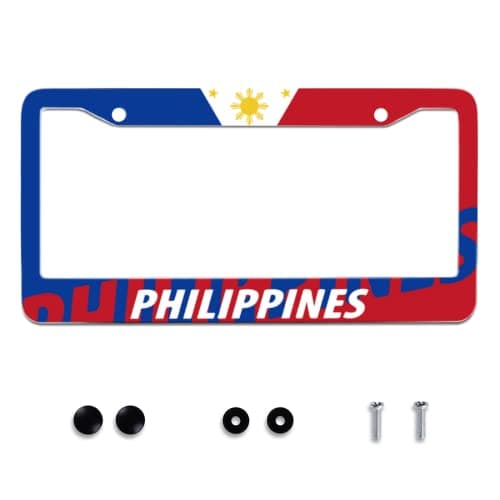 Philippine Flag License Plate Frames Round Hole Personalise License Plate Frame Car Universal Accessories Stainless Steel Cars Decor 2 Holes and Screws Fits Standard US Vehicles Size122 x 6 Inches