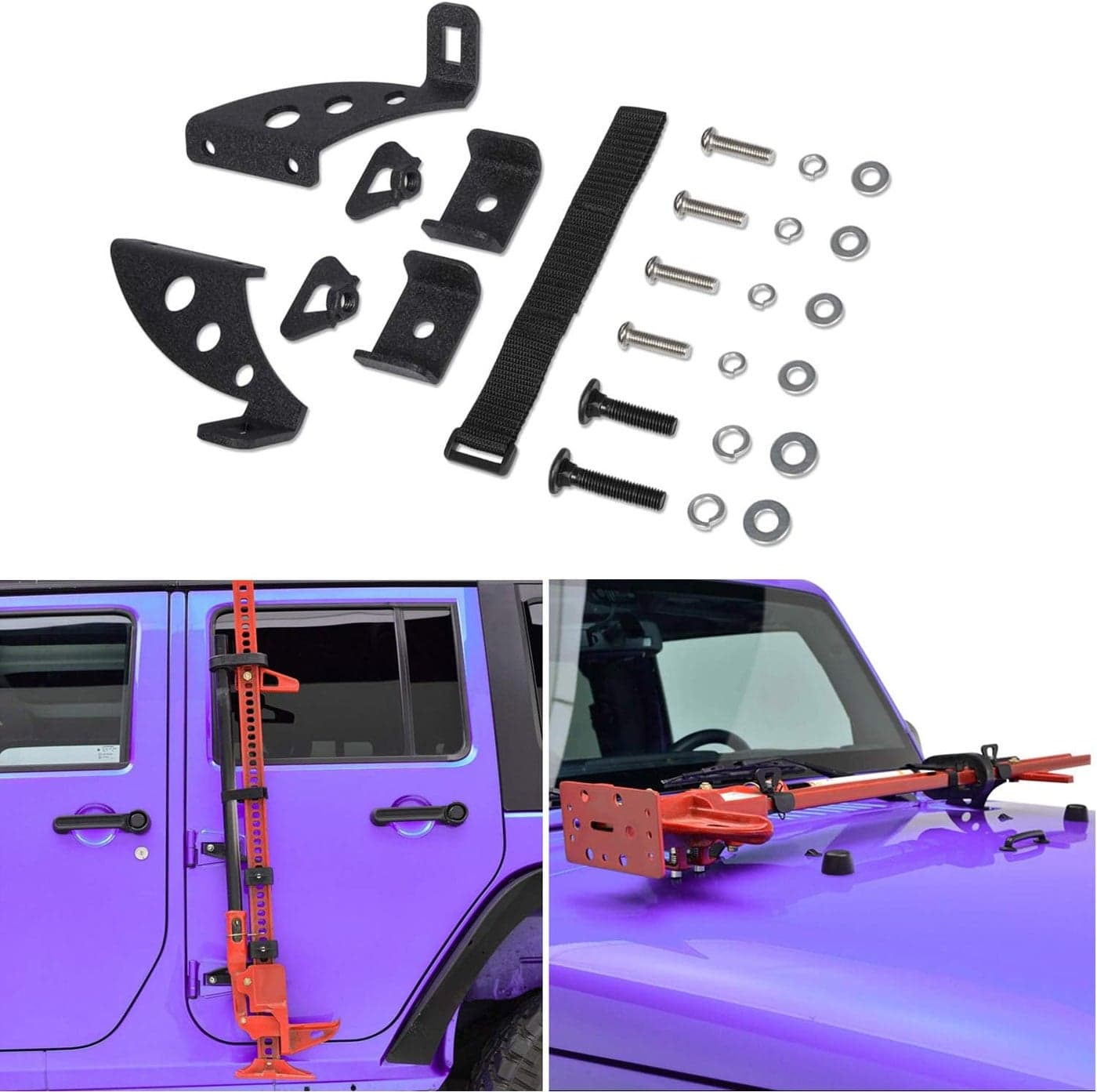Sunluway Hi Lift Jack Mount Hood Hinge Door Hinge Bracket for Jeep Wrangler JK JKU 2007-2018