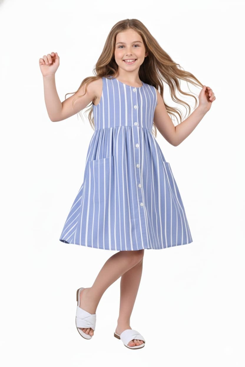 VIKITA Kids Printed Cotton Frock Dress for Baby Girls|Comfortable Summer Wear Dress| for Birthday,Evening, Kids Onepeice Dress Light Blue