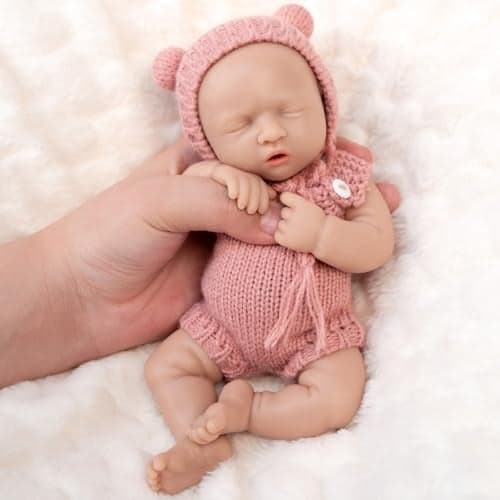 Vollence 8 inch Mini Silicone Baby Dolls Cute Realistic Newborn Preemie Miniature Babies for Kid Birthday Gifts Girl