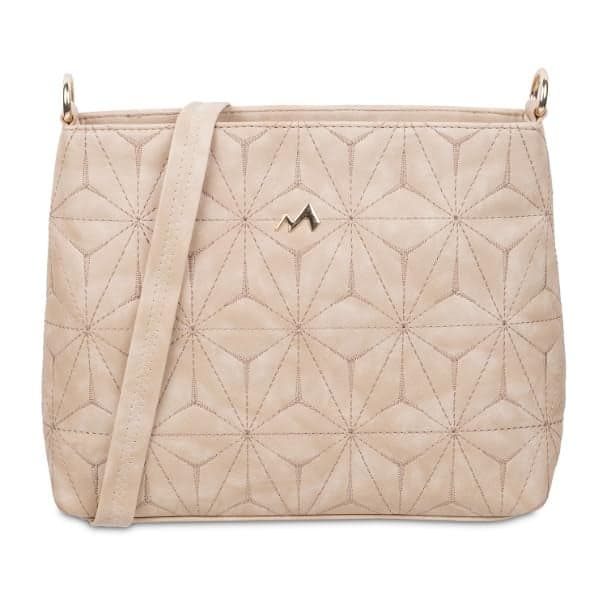 Metro Beige Faux Leather Premium Zipper Casual Sling Bag For Women