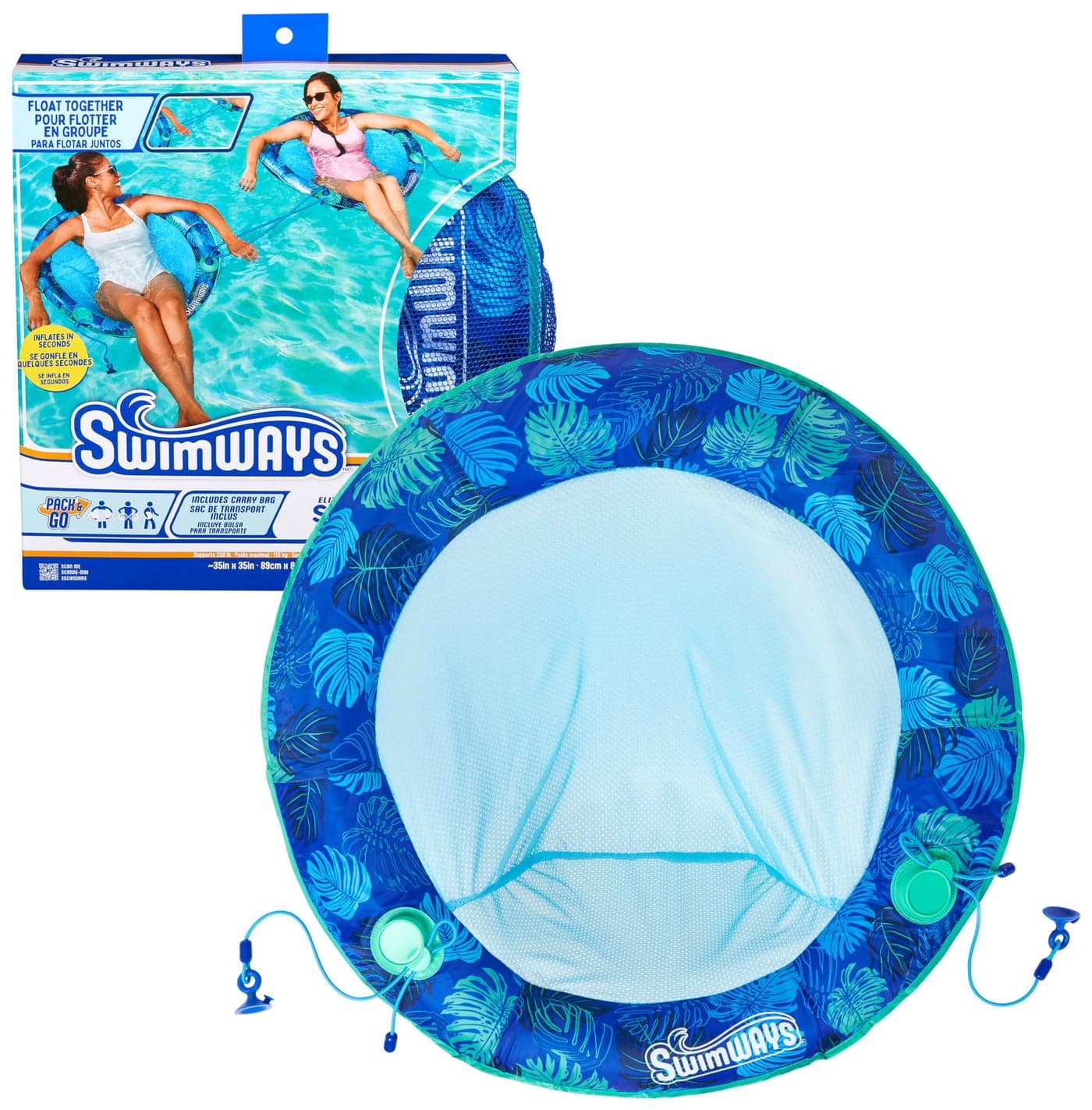 SwimWays Elite Spring Float Papasan Pool Lounger, Inflatable Pool Floats Adult with Fast Inflation, Pool Lounge Chair for Adults up to 250 lbs