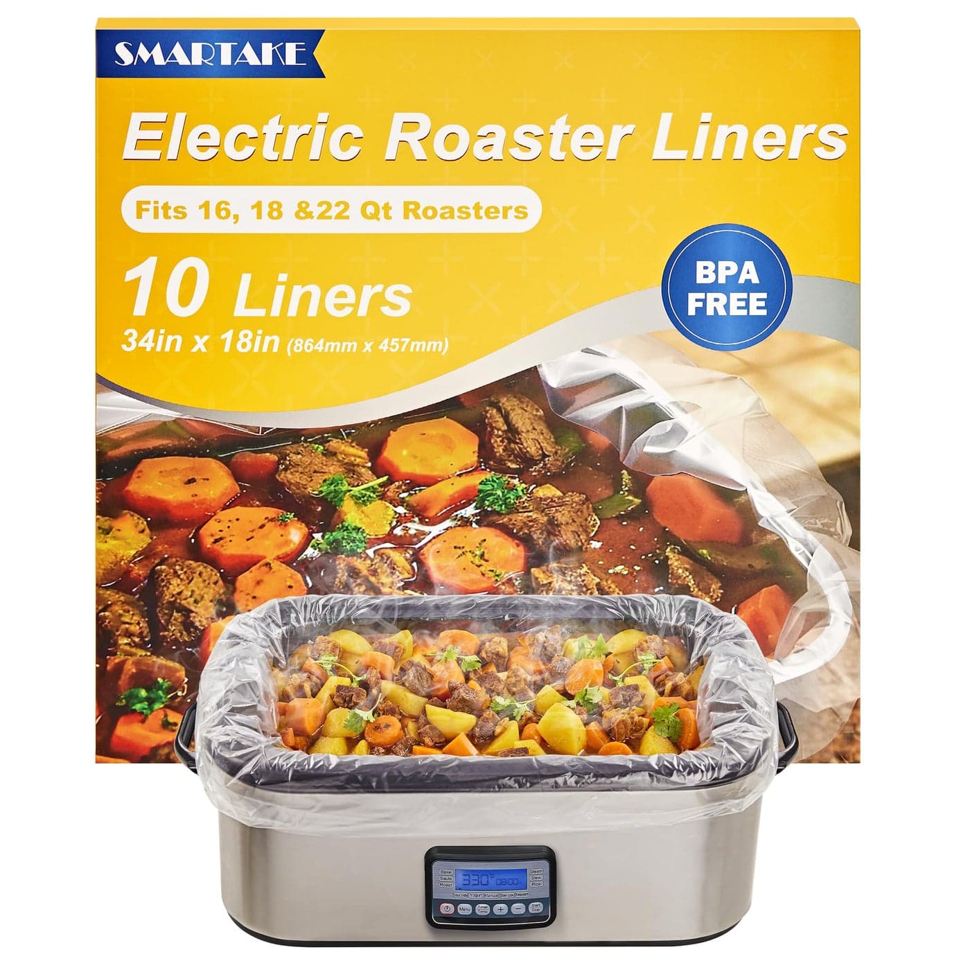 SMARTAKE Electric Roaster Liners 10 Count Disposable Roaster Liners Fits 16 18 22 Quart Roasters Roaster Pan Oven Liners Plastic Cooking Bags for Instant Cleanup 18 x 34 Inch