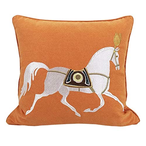 Croker Horse 18x18'' inches Orange Embroidered Horse Throw Pillow Cushion Covers - Modern Fashion Style Couch Sofa Pillow for Living Room Sofa Bedroom