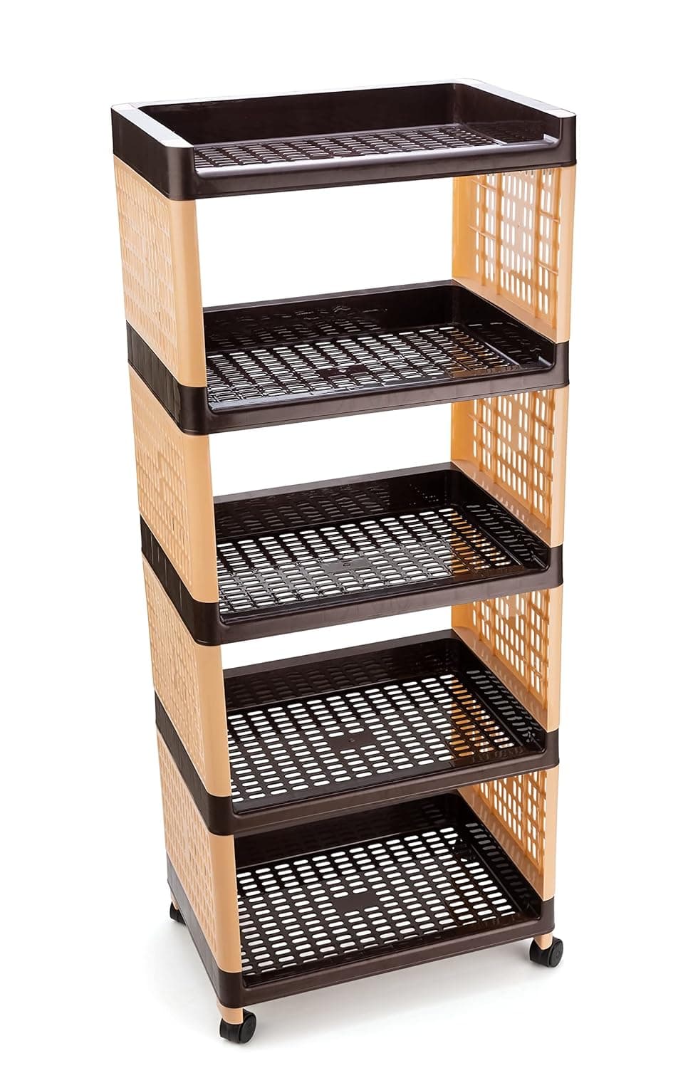 Morbrix 5 Layer Multipurpose Kitchen Trolley with Wheels Space Saving Home Storage Organizer Rack Vegetable Trolley Rack Stand for Home Offic Brown Ivory