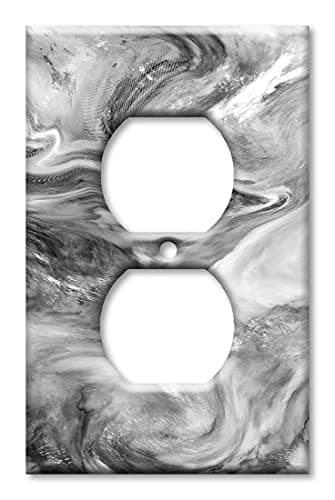 Art Plates - Duplex Outlet Cover Decorative Metal Wall Plate - 1 Gang Outlet Plug Cover - Grey Swirl Marble - Granite Print (Made in USA)