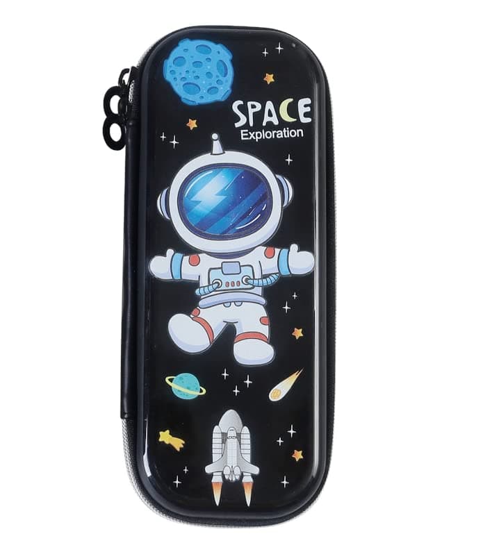 TEMSON Cartoon Printed Pencil Case for Children, Pencil Box with Multi Compartment,Stationery Box, School Supply Organizer for Students. (Space - Black)(3861-3)