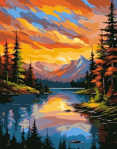 Ekuxom Landscape Paint by Numbers Kit for AdultsMountain Adult Paint by Number Kits on CanvasDIY Acrylic Watercolor Oil Paints Art for Home Decor Gift 16x20 Inch