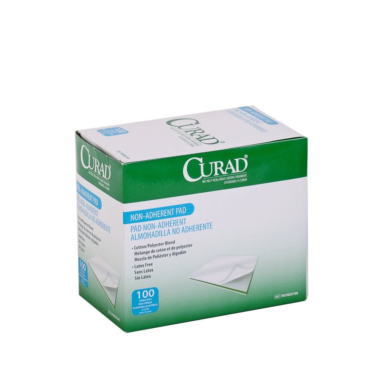 Curad Sterile Nonadherent Pad, Soft, Perforated, Absorbent, Cotton/Polyester, 2" x 3", Sterile, 100 pads