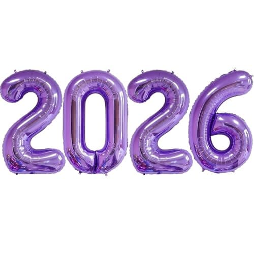 2026 Purple Balloons 40 Large Purple 2026 Balloons Helium Mylar Foil Balloons for 2026 New Year Christmas Graduation Party Decoration