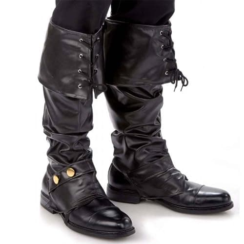 Kangaroo 1 Pair of Deluxe Black Pirate Boots Covers - Adjustable Faux Leather Costume Shoe Covers - Reusable Dress Up Pirate Accessories, Halloween Costume Boot Apparel Cover