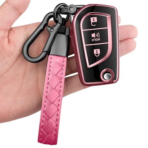 Sindeda for Toyota Key Fob Cover with Keychain Soft Full Protection Case Compatible with 2019-2025 RAV4 LE 2018-2024 Camry LE/SE, 2017-2025 Corolla LE/SE 2018-2022 C-HR LE (3 Buttons, Pink)