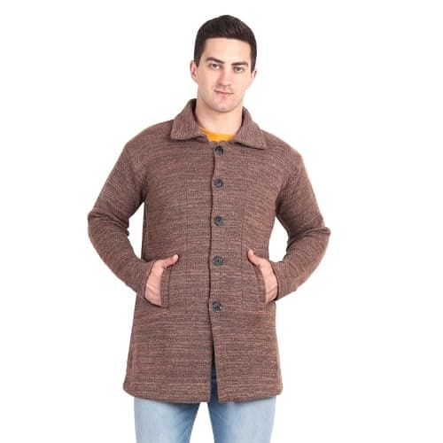 Matelco Mens Woollen Buttoned Sweater (XXL, Brown)