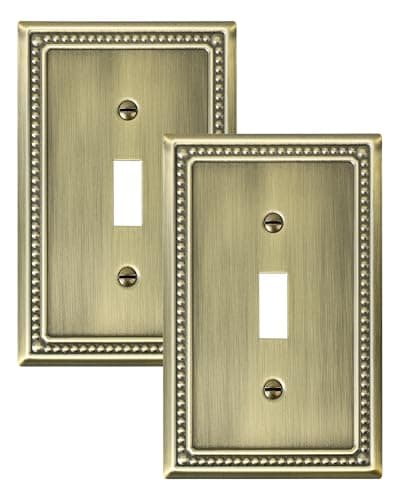 TREEWELL 2-Pack Single Toggle Light Switch Cover Plate, Pearls Decorative Switch Plate Covers, Antique Brass 1 Gang Metal Wall Plate, Corrosion Resistant