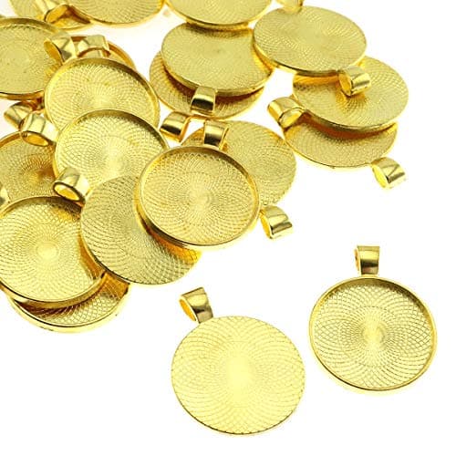 Lind Kitchen 25pcs Round Bezel Pendant Trays Setting Cabochon Blank Base for DIY Crafting Photo Jewelry Findings Making Accessories 25mm(Gold)
