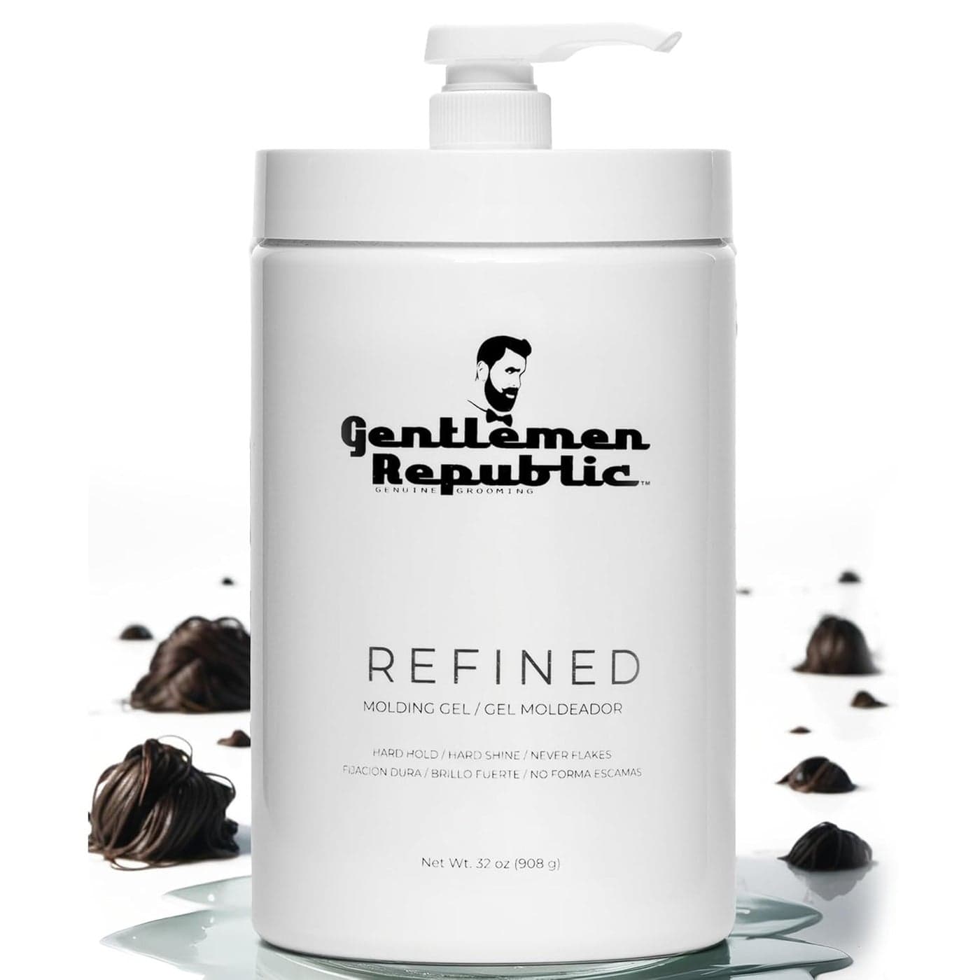 Gentlemen Republic 32oz Refined Hair Gel Professional Formula for 24 Hour Shine and Hold Humidity Resistant 100 AlcoholFree and Never Flakes Made in the USA With Pump