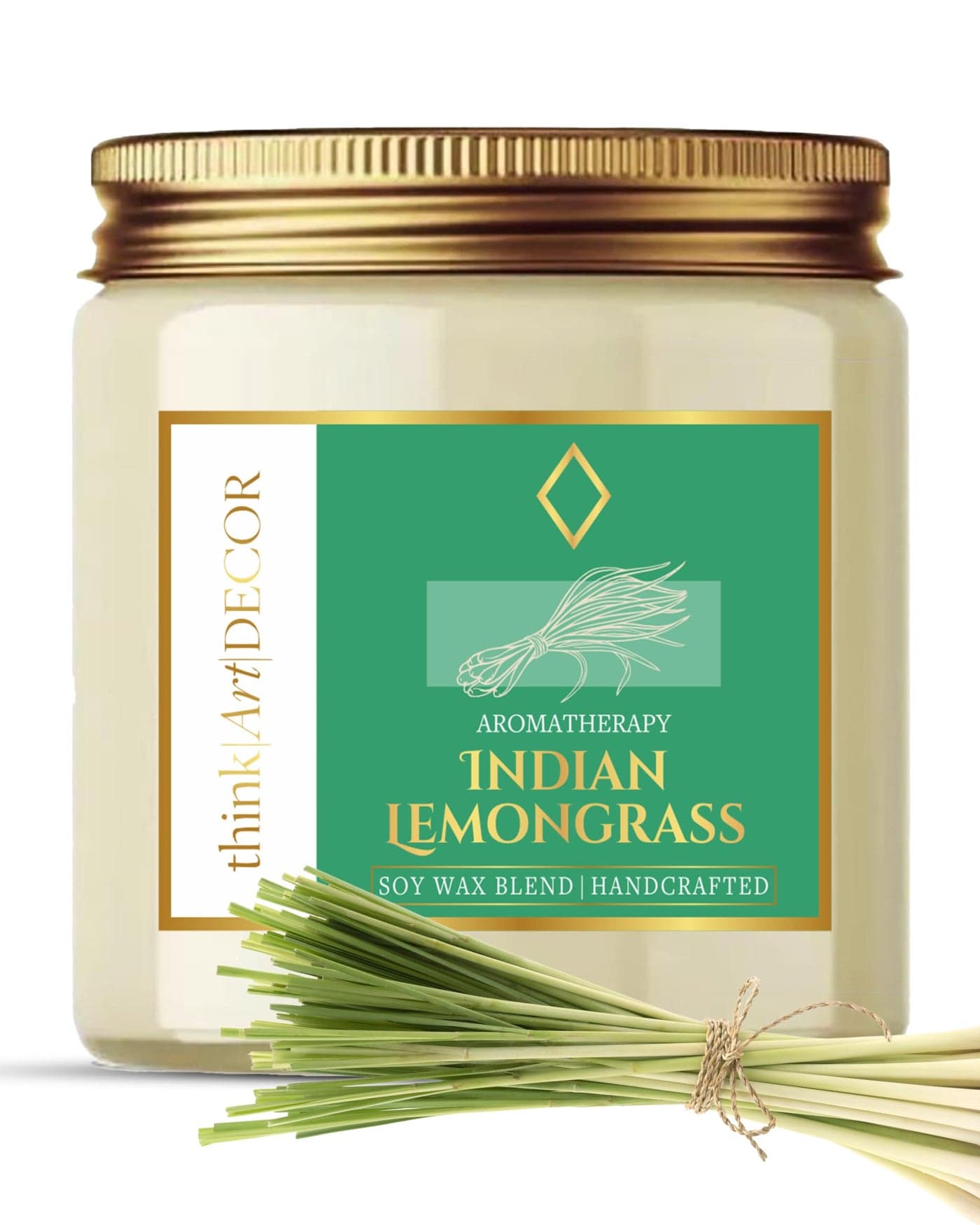 ThinkArtDecor Soy Wax Scented Candles for Home Decoration, Burn Time 35-40 Hrs, Luxury Fragrance Candles for Gifting, Aesthetic Glass Jar Aroma Therapy Candle (Indian Lemongrass)