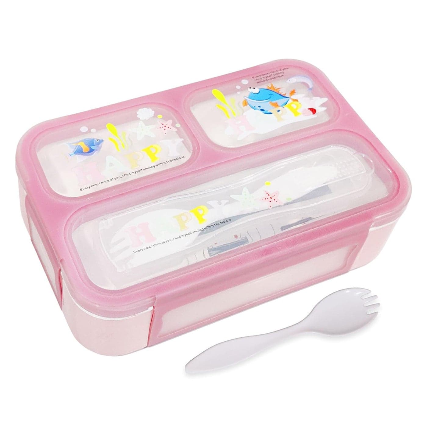 FunBlast Lunch Box for Kids – Lunch Box for School Kids, Airtight Leak-Proof Tiffin Box, Lunch Box with Fork, Plastic Microwave Safe Tiffin Box with 3 Small Compartment, Bento Box (Pink)