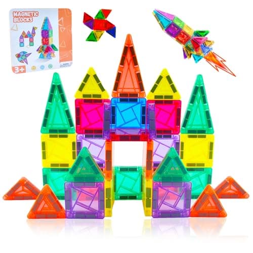 HHDKUDY 60PCS Mini Magnetic Tiles Travel Toddler Toys Set Magnetic Building Blocks Portable STEM Kids Toys for 38 Years Old Boys Girls Birthday Montessori Preschool Learning Sensory Toys