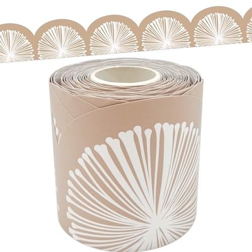 Teacher Created Resources Natural Poms Scalloped Die-Cut Rolled Border Trim - 50ft - Decorate Bulletin Boards, Walls, Desks, Windows, Doors, Lockers, Schools, Classrooms, Homeschool & Offices