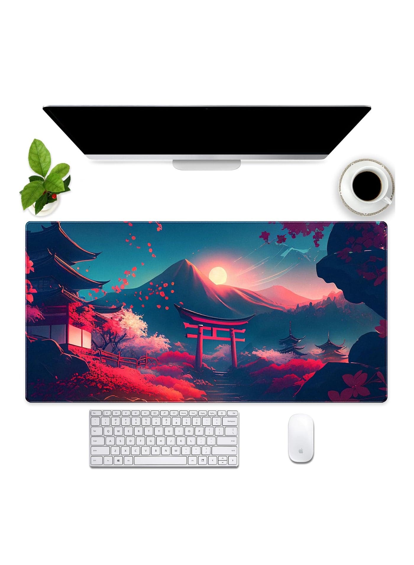 Anime Art Desk Mat Large Gaming Mouse Pad Pink Japanese Cherry Blossom Theme Aesthetic Mousepad Computer Laptop with Durable Stitched Edge Non Slip Rubber Base 31.5''X15.7''