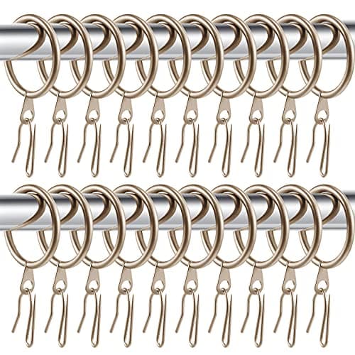 Hotop 60 Pieces 1.26 Inch Metal Drapery Curtain Rings Curtain Hanging Rings and 60 Pieces Metal Drapery Pin Hooks for Drapes Window Door Shower (Champagne Gold)