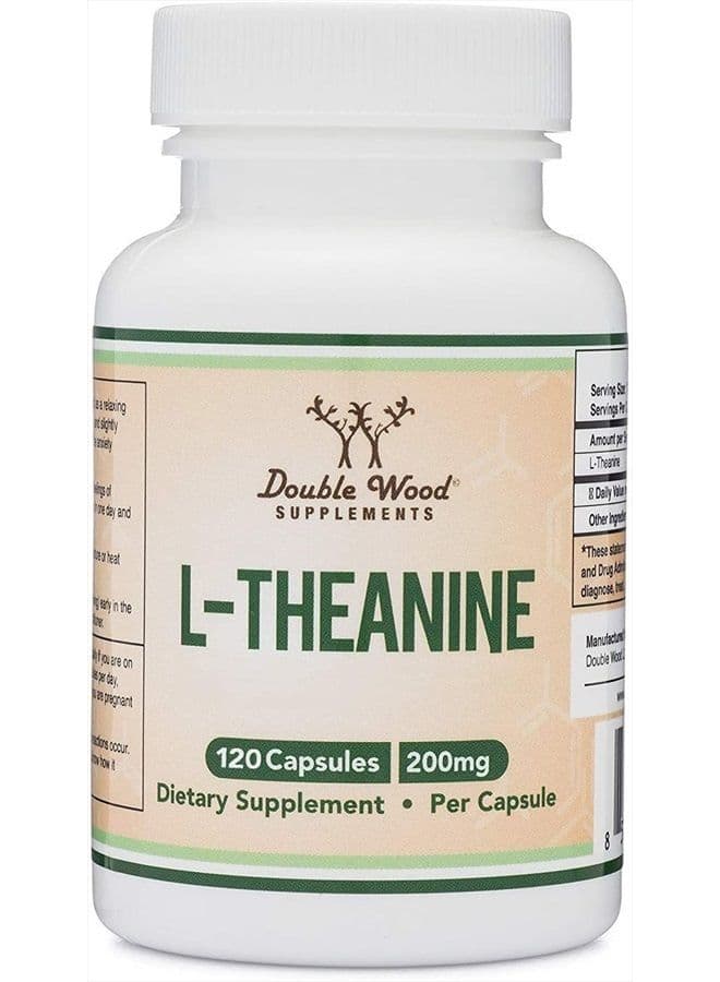 L-Theanine Supplement 200mg, 120 Capsules for Relaxation and Sleep Support (Soy Free, Gluten Free, Non-GMO, Third Party Tested) Synergy with Magnesium L-Threonate and Apigenin by Double Wood