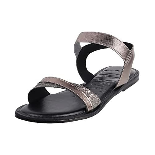 Mochi Women Gun Metal Flat Fashion Sandal UK/6 EU/39 (33-3192)