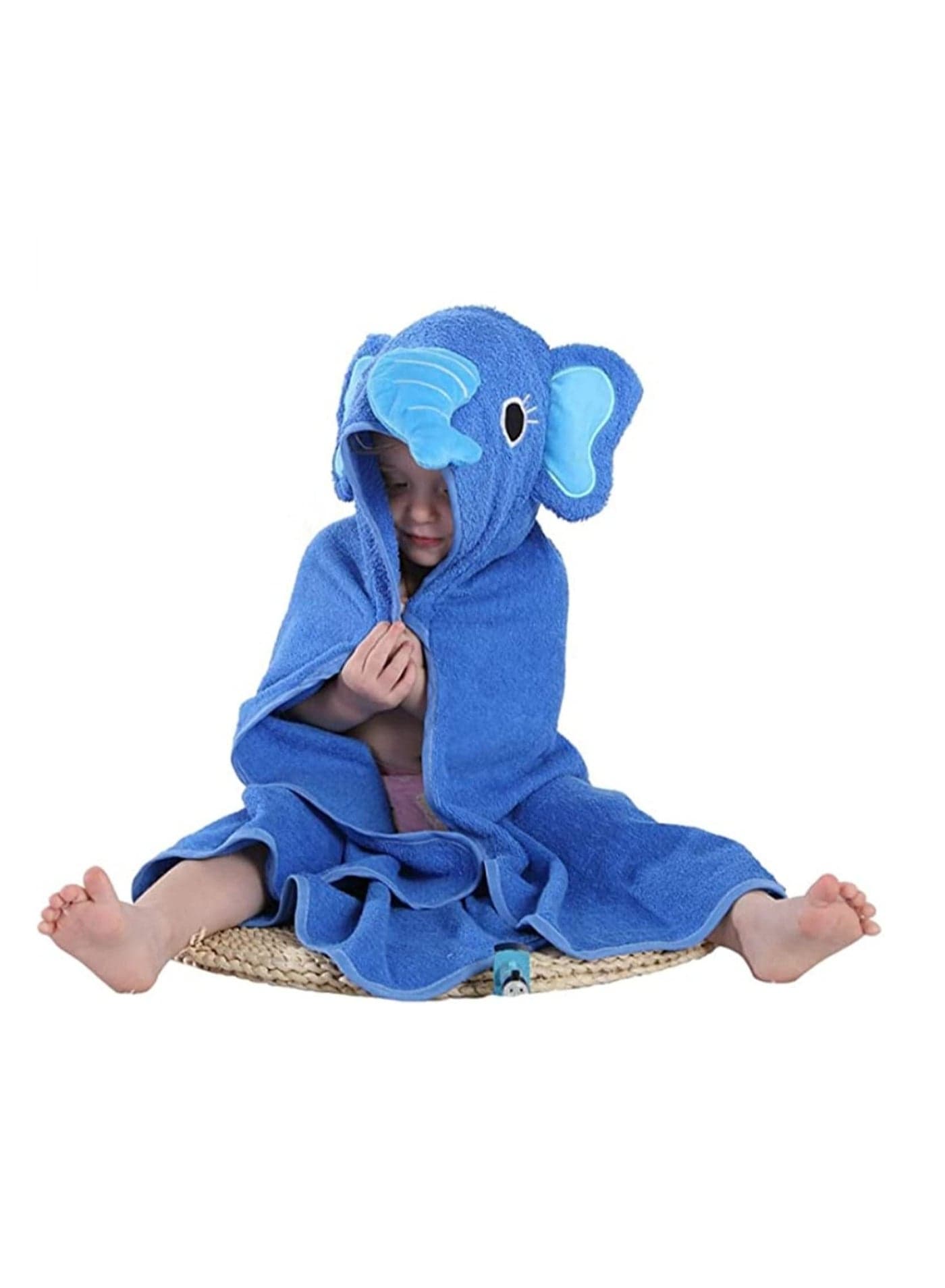 Baby Hooded Towel Washcloth Soft Cotton Elephant Bathrobe Towel for Kids Blue