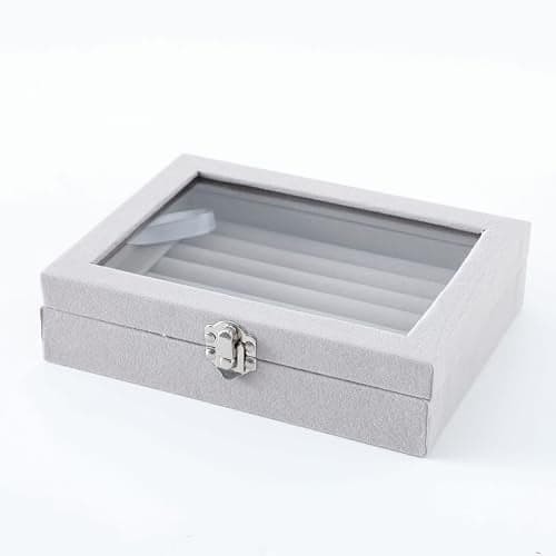 Kuber Industries Pack of 1 Velvet Jewelry Box Organizer | Jewelry Storage Box | Jewelry Organizer | Showcase Holder Dresser Organizer for Earring Necklace Bracelet Ring |YXX-017 | Grey