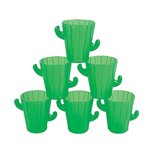 Fun Express Set of 12 Pieces Plastic Cactus Shot Glasses, Each Holds 2 oz, BPA Free Plastic, Fiesta and Cinco de Mayo Party Supplies, Green