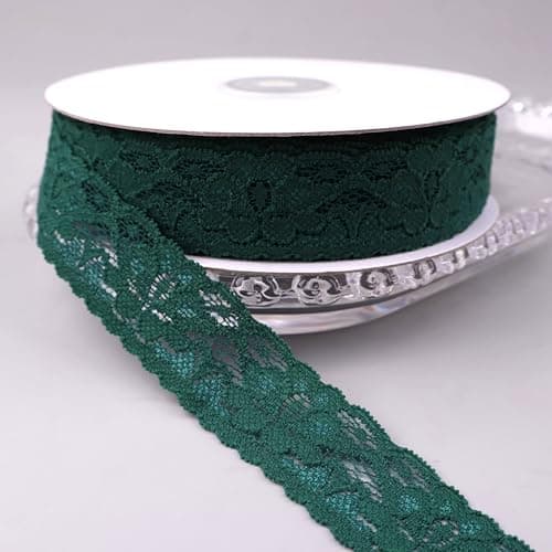 GXTIZAS Green Lace Ribbon Elastic lace Fabric 1 Wide x 28 Yards Vintage Pattern Lace Ribbon for Crafts Gift Wrapping Flower Design Sewing