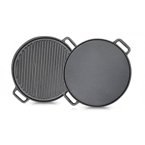 HomeEssentials Pre-Seasoned Cast Iron Double-Sided 30cm Tawa & Grill Pan | 2-in-1 Reversible Pan for Dosa, Tofu, Mushrooms | Non-Stick Surface, Ideal for Healthy Cooking