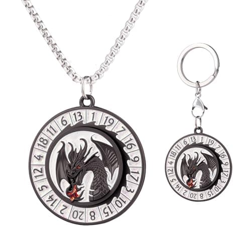 Haxtec D20 Spinner Dice Keychain DND Necklace Valentines Day Gifts for Him Her Portable Metal Dice Set DD Compatible with Dungeons and Dragons TTRPG White