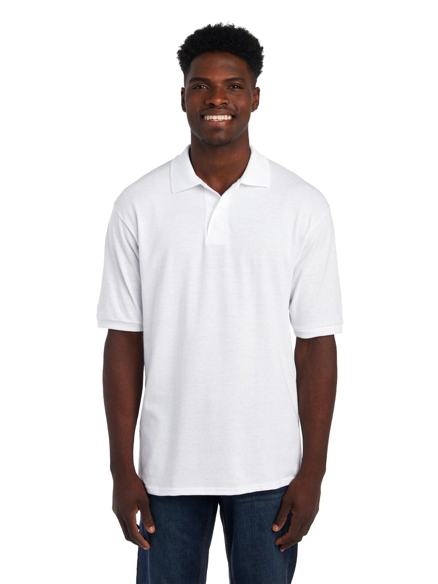 Jerzees Men's SpotShield Stain Resistant Polo Shirts (Short & Long, Short Sleeve-White, Medium