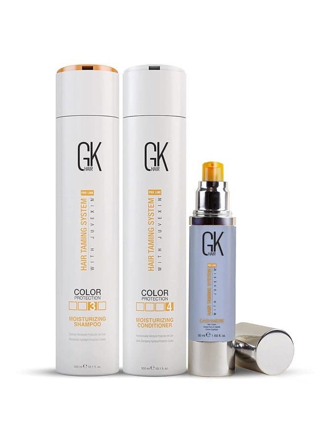 Global Keratin Moisturizing Shampoo and Conditioner Sets (10.1 Oz/300ml) with Leave In Cashmere Smoothing Styling Cream (1.69 Fl Oz/50ml) for Color Treated Dry Damaged Frizzy Hair