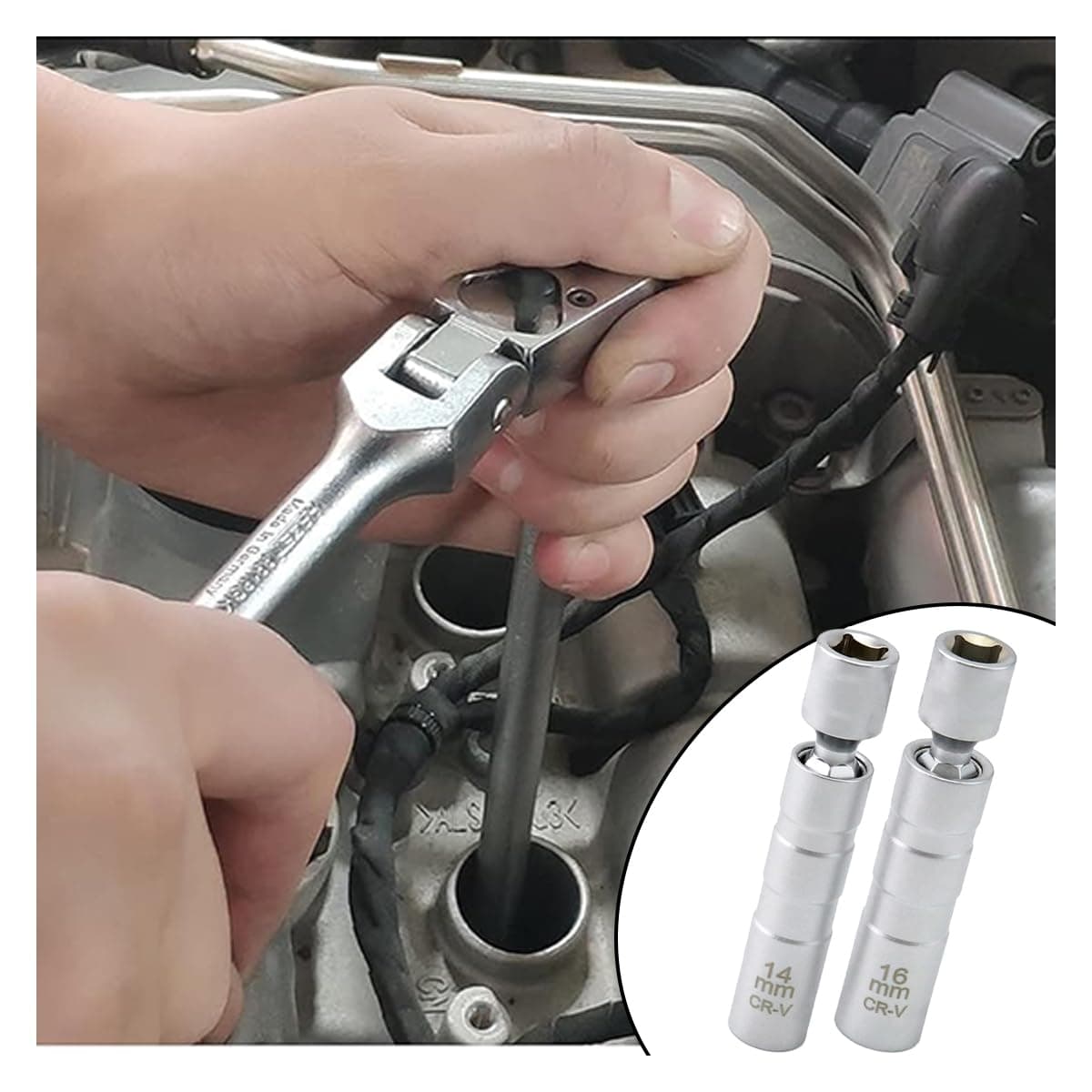JOYCOURT 14mm16mm Magnetic Swivel Spark Plug Socket Thin Wall 38 Inch Drive 12Point Standard Spark Plug Socket Removal Tool 360degree Rotation Suitable for Most Car Models