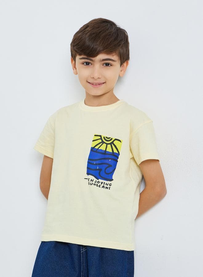 Kids Yellow Cotton Graphic Print T-Shirt — 5-6 YRS