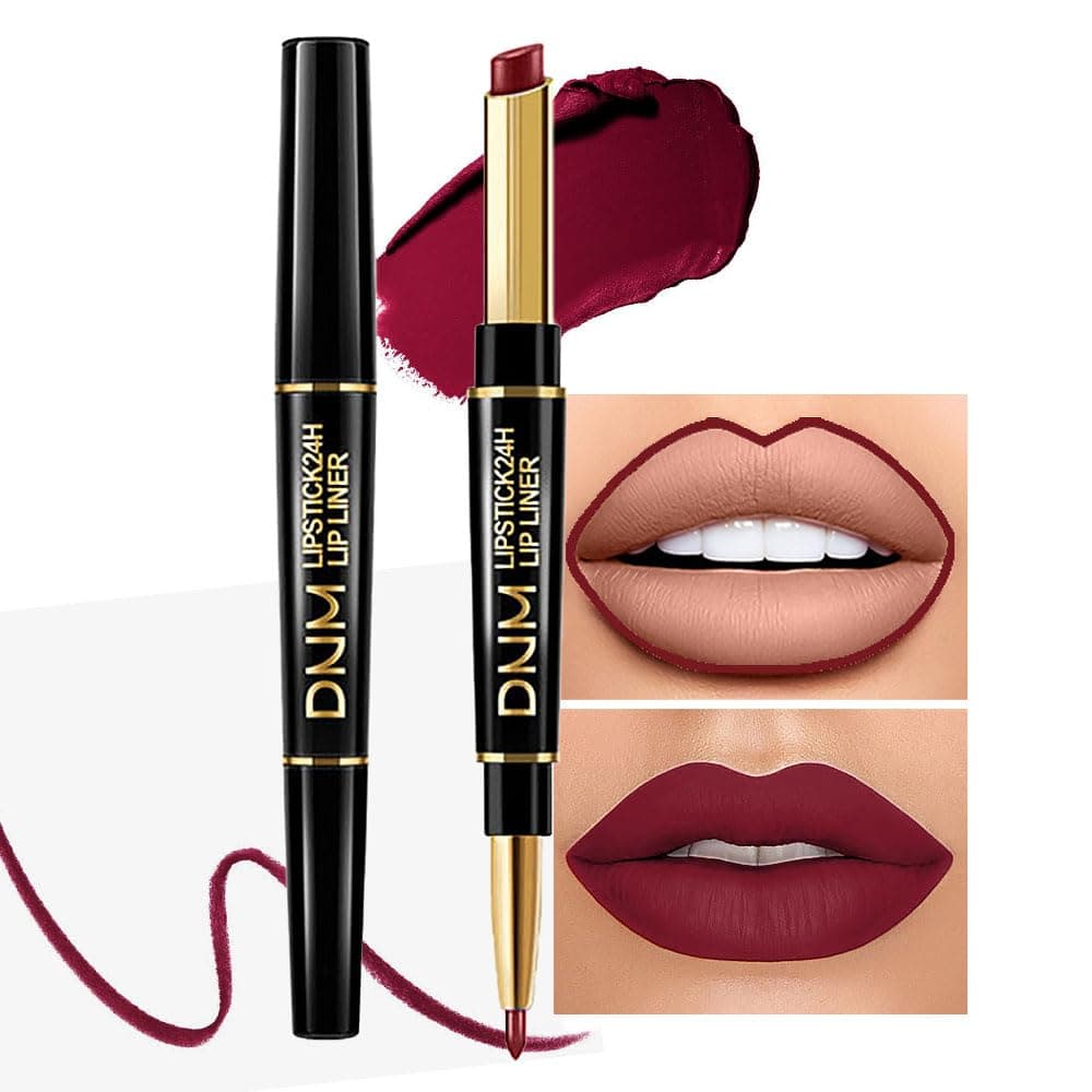 evpct 1Pcs Dark Plum Wine Red Lip Liner and Lipstick Set Kit for Women Matte Lips Kit with Lip Liner Lip Stains Long Lasting Waterproof 24 Hour Lipstick and Lip Liners Combo Lipliners Pencil 06